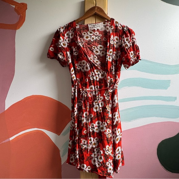 🍸 Pink Martini Floral Red wrap Dress - Picture 4 of 7